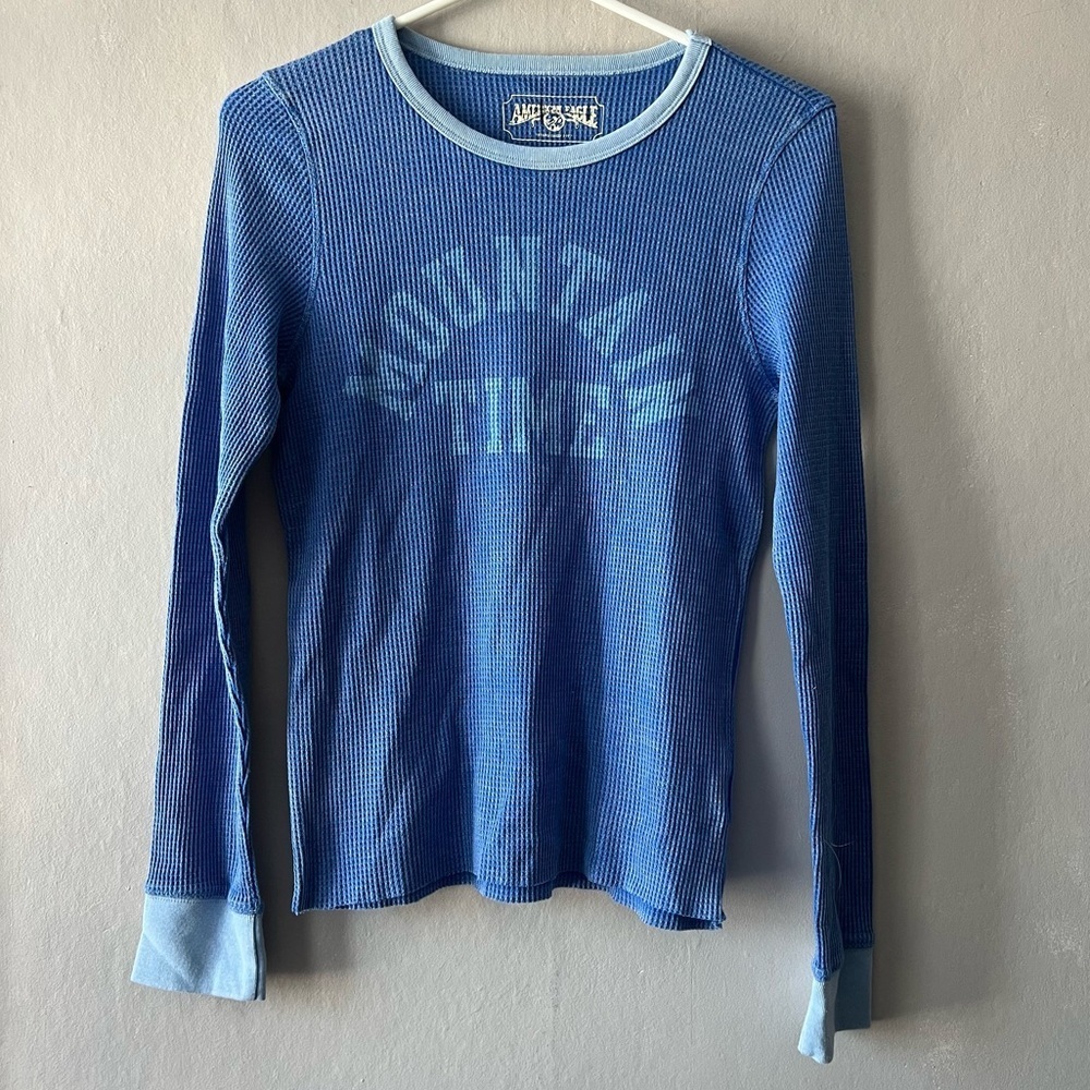American Eagle Blue Mountain Time Waffle Knit Long Sleeve Shirt Size Medium